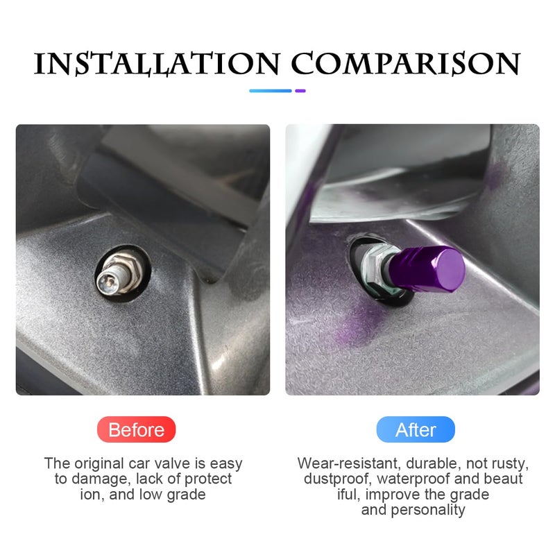 Fekey&JF 16 PCS Car Tire Valve Stem Caps, Waterproof Airtight Car Wheel Tire Valve Stem Covers Universal for Cars, Bicycles, Trucks, Motorcycles, Car Accessories for Men Women (Purple) - Image 4